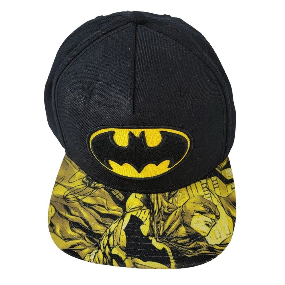 DC Comics Batman Original Black Hat w/ Yellow Graphic Brim SnapBack Baseball Cap